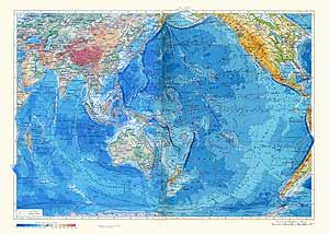 Тихий и Индийский океаны. Физическая карта