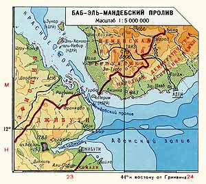 Баб-Эль-Мандебский пролив. Физическая карта