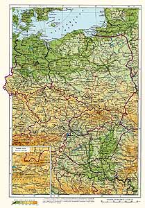 ГДР, Польша, Чехословакия, Венгрия. Физическая карта