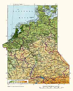 ФРГ, Нидерланды, Бельгия, Люксембург. Физическая карта