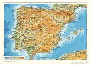 Испания, Португалия. Физическая карта