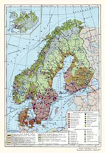 Финляндия, Швеция, Норвегия, Дания, Исландия. Экономическая карта