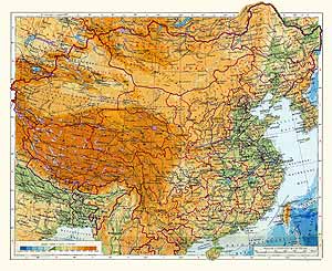 Китай, Монгольская Народная Республика. Физическая карта