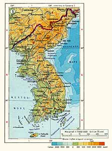 Корея. Физическая карта