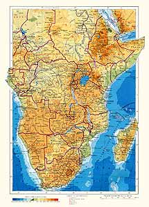 Южная, Экваториальная и Восточная Африка. Физическая карта