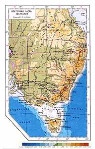 Австралия. Восточная часть. Физическая карта