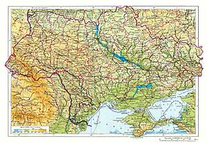 Украинская ССР, Молдавская ССР. Физическая карта