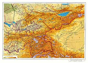 Киргизская ССР, Таджикская ССР. Физическая карта