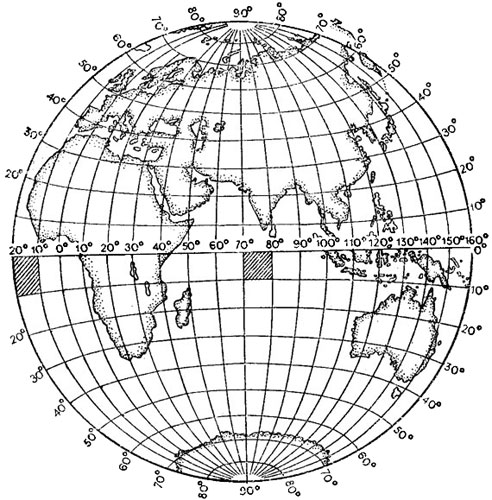 Рис. 15. Карта полушария в равновеликой проекции Ламберта