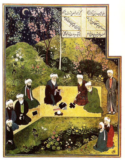 Алишер Навои и Джами среди поэтов. Средневековая миниатюра.