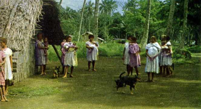 Население маленькой деревни на острове Эроманга приветливо встречает нашу небольшую группу