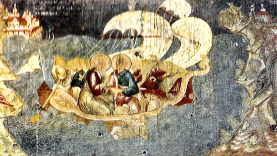       .    . 1683 Jean et Prokhor naviguent vers l'île de Pathmos. Fresque a l'église de St-Jean Chrysostome. 1683 (. 22)
