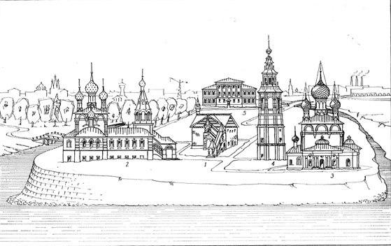 .  1 -   ; 2 -  ' '; 3 - ; 4 - ; 5 -  .  . Le Kremlin. Plan 1 - palais du prince Dmitri; 2 - église de St-Dmitrl (. 62)
