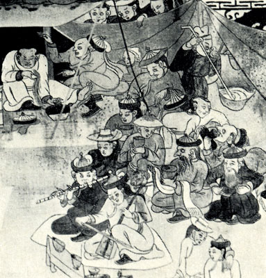 Музыканты на пиру. Фрагмент картины Б. Шарава. Праздник кумыса. 1912 (?)