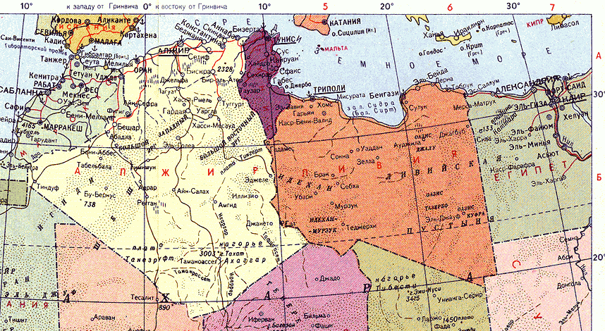 Карта. Алжир, Алжирская Народная Демократическая Республика, АНДР