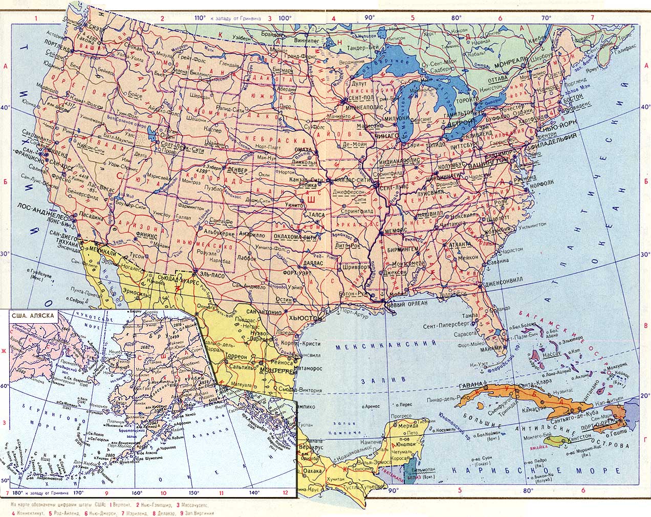 Карта. Соединенные Штаты Америки, США