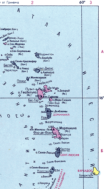 Карта. Сент-Кристофер (Сент-Китс) и Нёвис, Федерация Сент-Китс и Нёвис