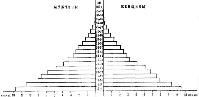 Возрастно-половая пирамида населения Бразилии. 1980