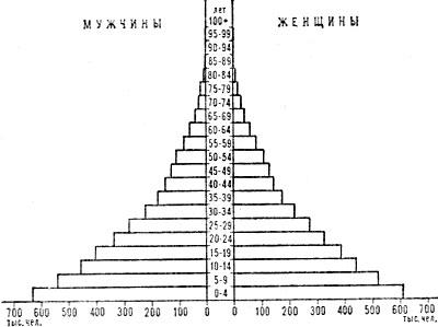 Возрастно-половая пирамида населения Гватемалы. 1980