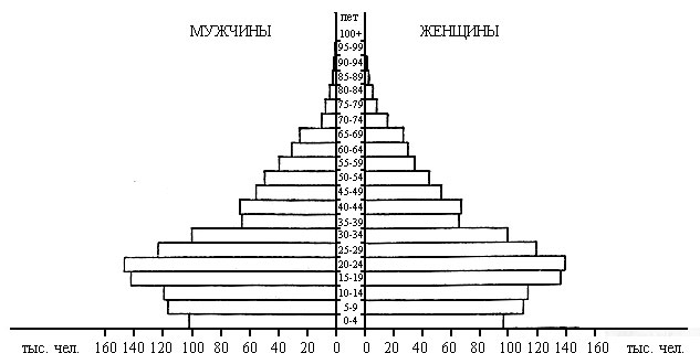 Возрастно-половая пирамида населения Сингапура. 1981