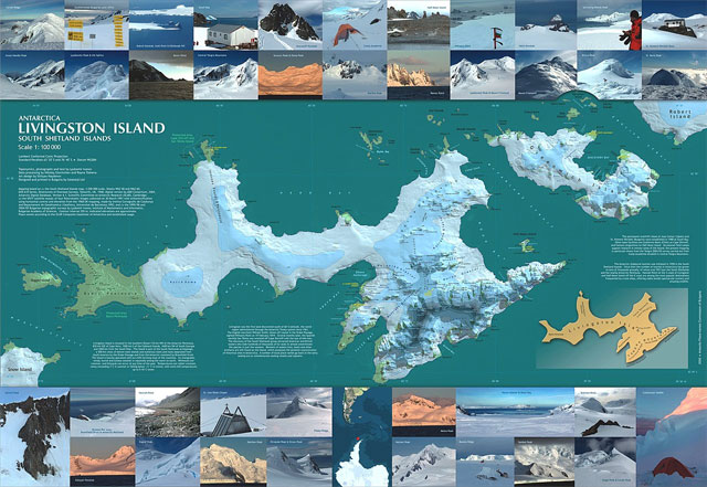 Иллюстрированная карта острова Ливингстона, расположенного рядом с Антарктидой. Пример картографического дизайна: https://en.wikipedia.org/wiki/Cartography#/media/File:Livingston-Greenwich-map.jpg